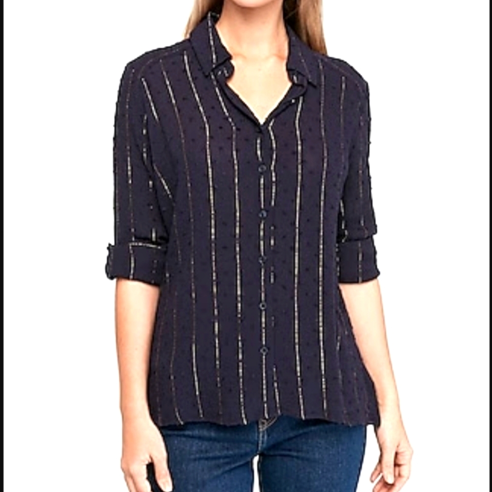 2 For 25 Metallic Stripe Button Up Shirt